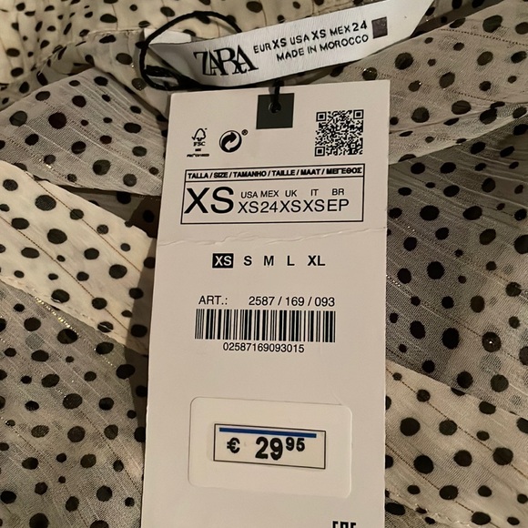Zara sheer top XS cream and black polka dot - Picture 2 of 5
